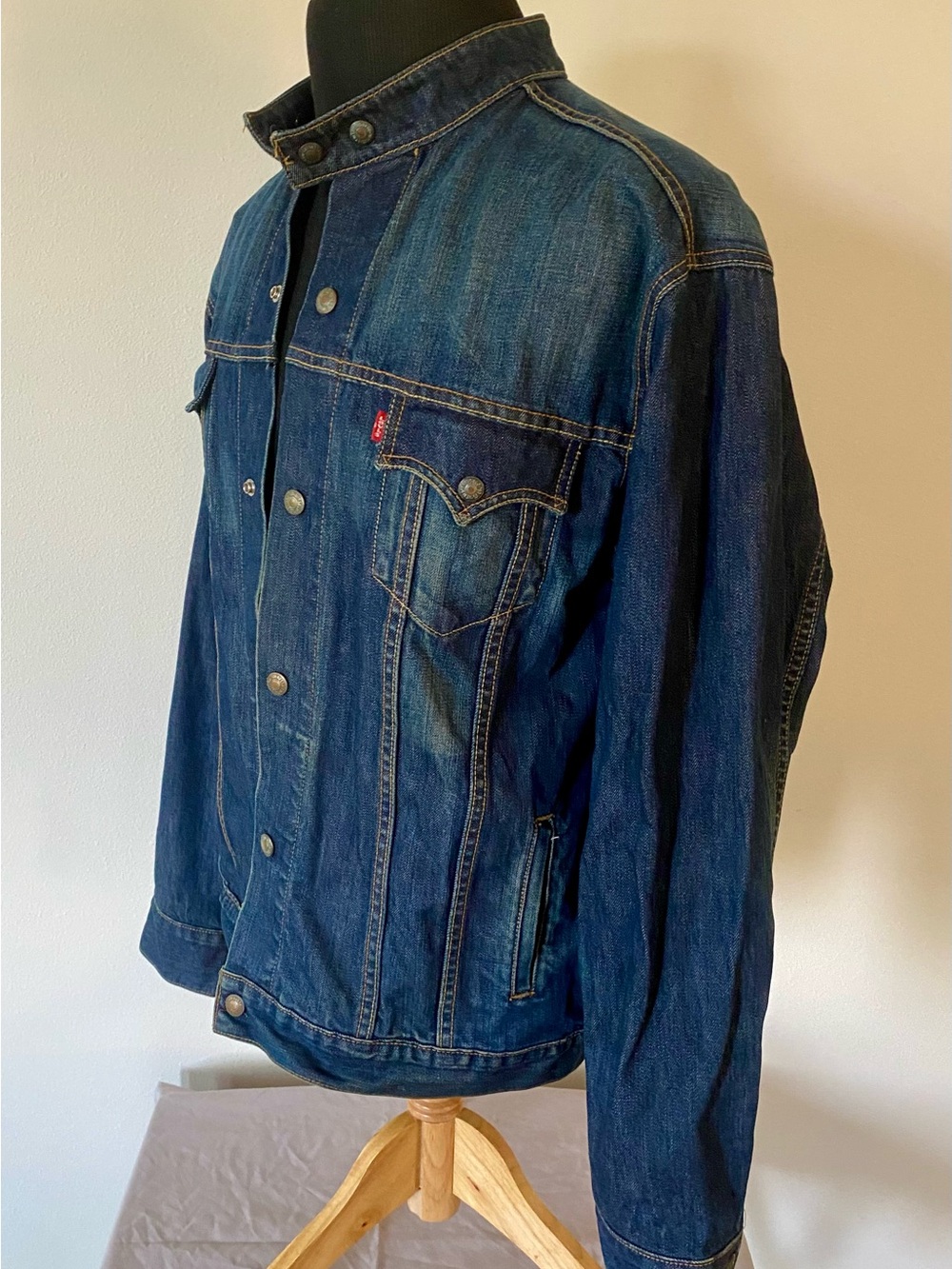 Vintage 2001 Levi’s Easy Rider 70550-0496 Denim Moto Jacket XL with Stand Collar - Picture 3 of 9